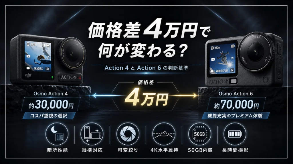 DJI Action4 Action6 違い 買い替え