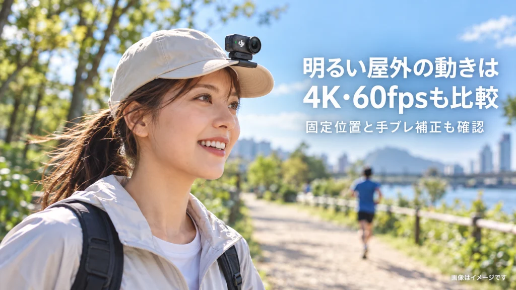 明るい公園でOsmo Nanoを使い動きのある動画を撮影するイメージ