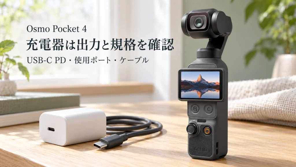 Osmo Pocket 4の充電器の出力、USB-C PD規格、使用ポートとケーブルの確認