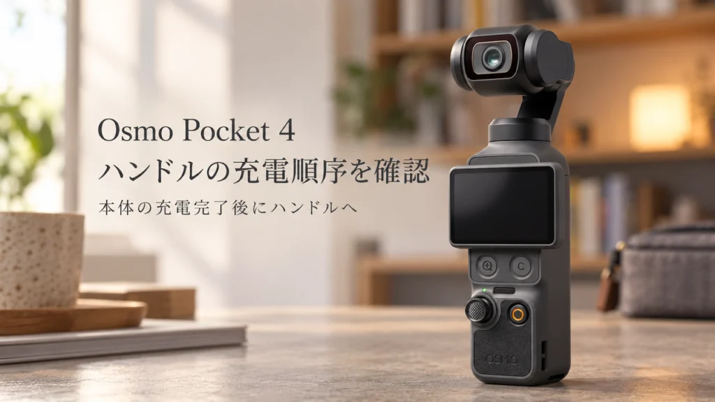Osmo Pocket 4は本体の充電完了後にバッテリーハンドルを充電