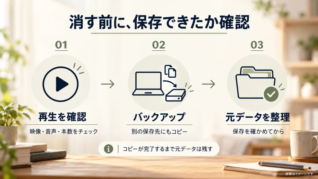 Pocket 4Pの動画を再生確認し、別の保存先へバックアップしてから元データを整理する手順